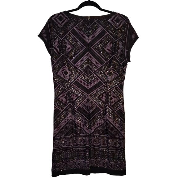 Vince Camuto Women's Black Purple Geometric Print Glitter Shift Dress 14 - Picture 14 of 16